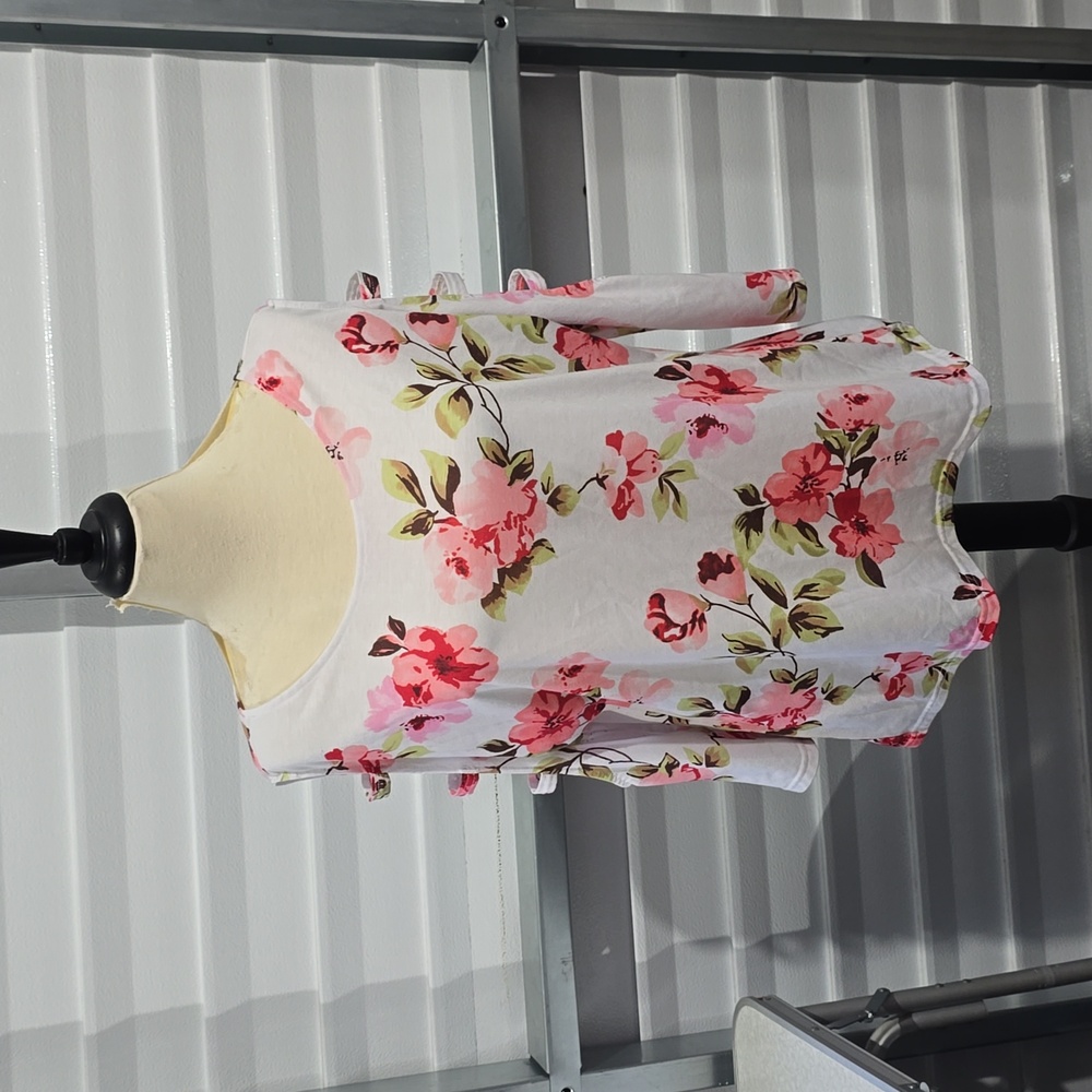 Womens Cutout Sleeves Floral Blouse Top Pink White Green